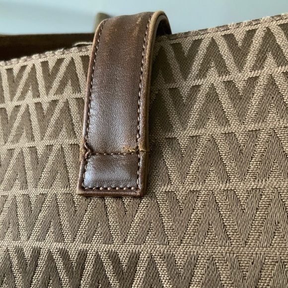 Vintage Y2K 90’S VALENTINO Cross Body Purse Leather Canvas Brown Made in Italy - Picture 11 of 16